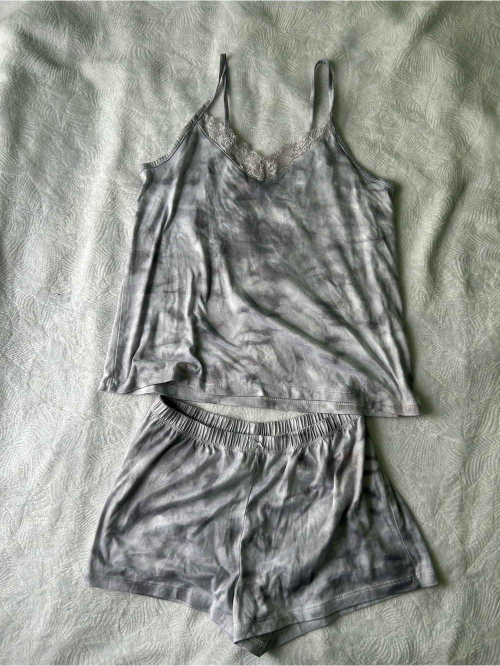3-piece storm grey Lace-Trim Sleep Cami & Short and slip Set